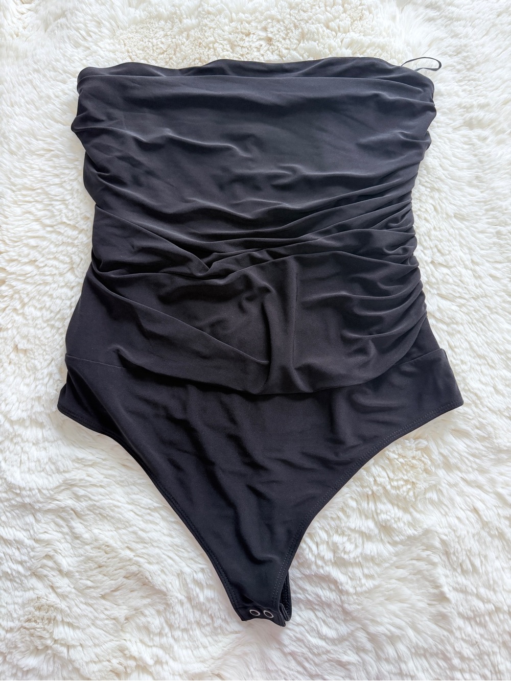 Express Black Ruched Strapless Bodysuit